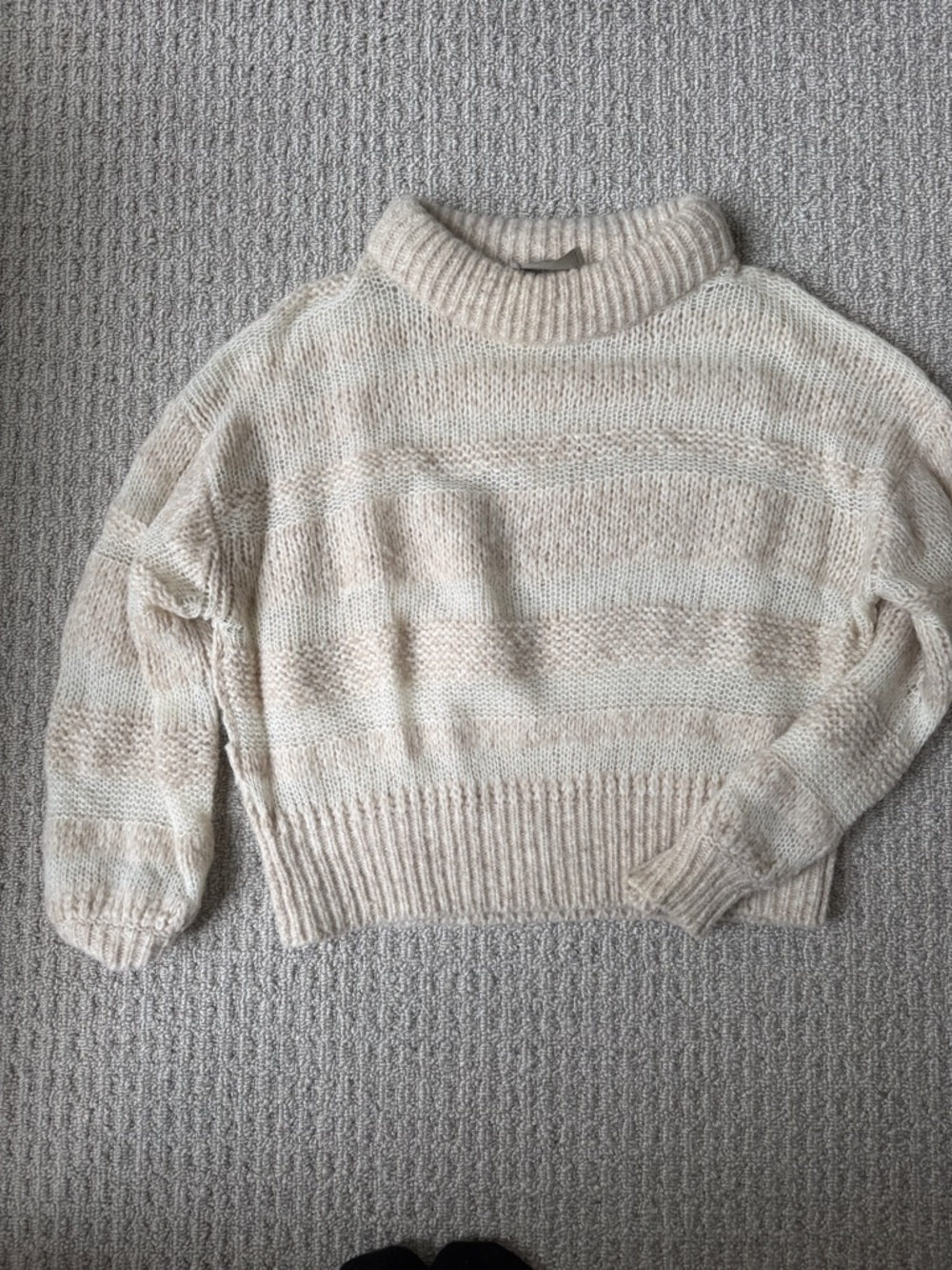 Everlane Cream and Beige Striped Turtleneck Sweater